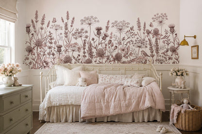 Blush Wildflower Botanical Border Wallpaper Mural 1