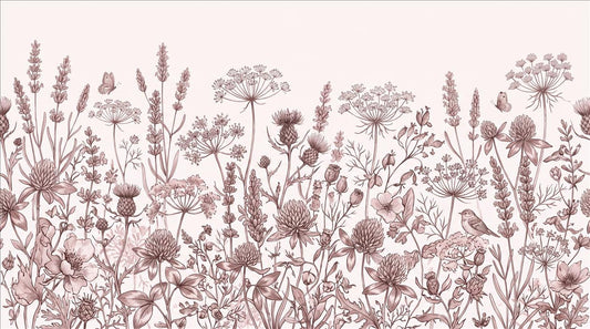 Blush Wildflower Botanical Border Wallpaper Mural 2