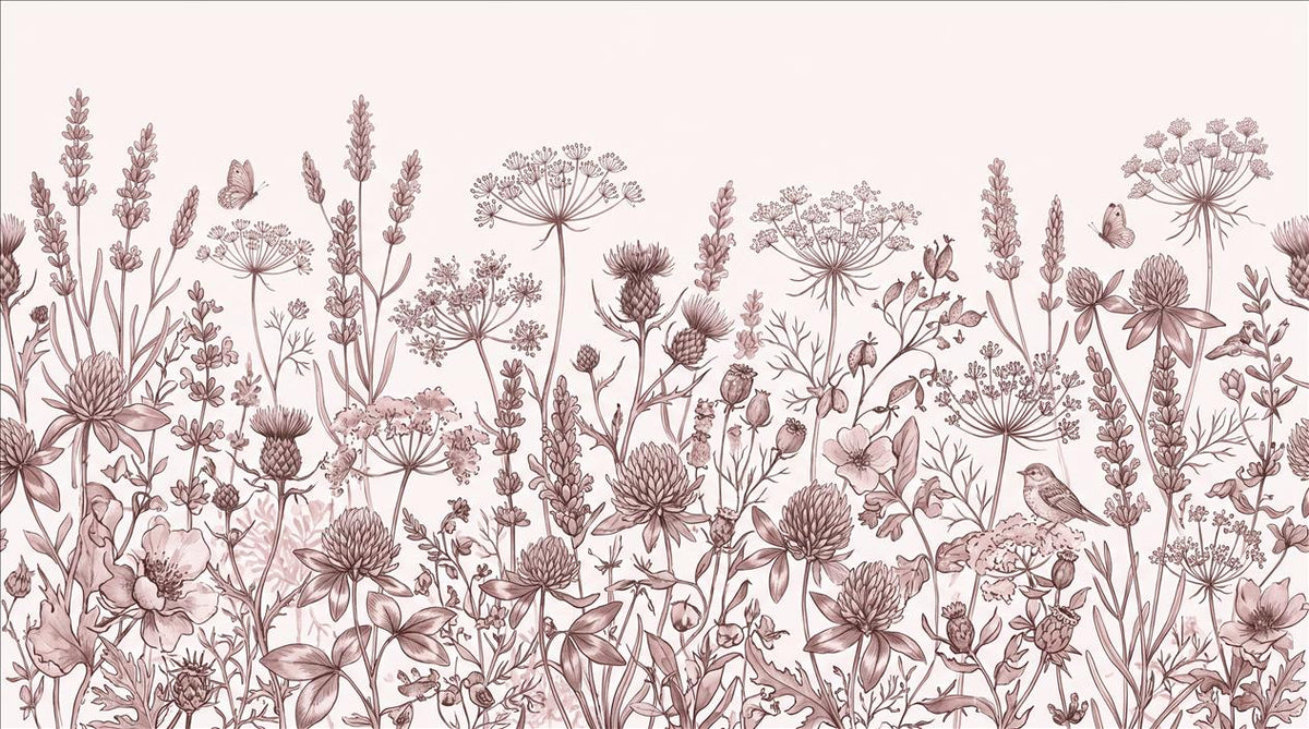 Blush Wildflower Botanical Border Wallpaper Mural 2