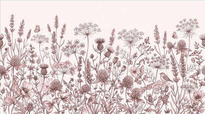 Blush Wildflower Botanical Border Wallpaper Mural 2