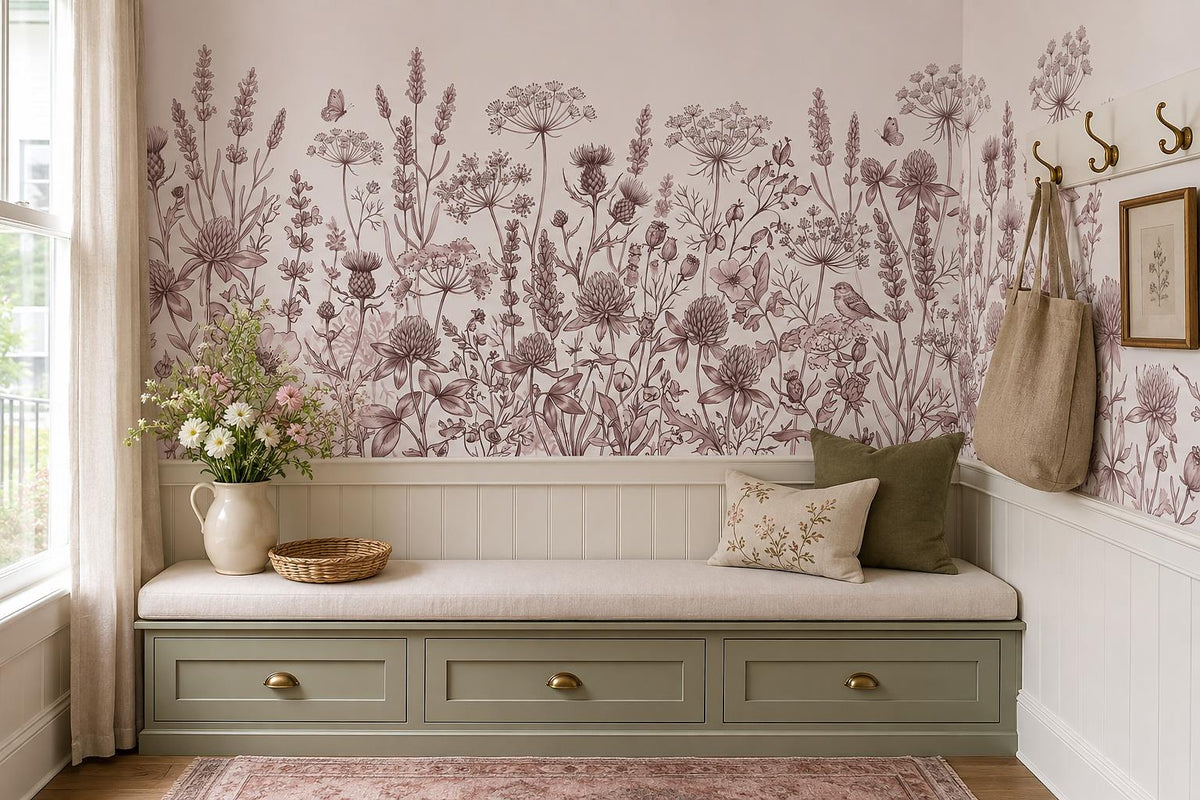 Blush Wildflower Botanical Border Wallpaper Mural 3