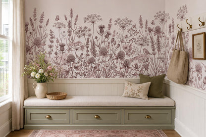 Blush Wildflower Botanical Border Wallpaper Mural 3