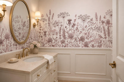 Blush Wildflower Botanical Border Wallpaper Mural 5