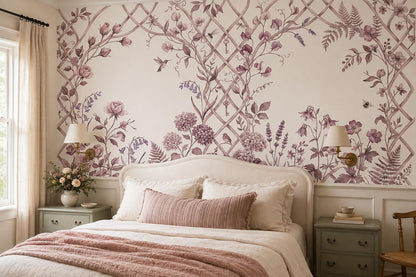 Blush Garden Trellis Floral Wallpaper Mural 1