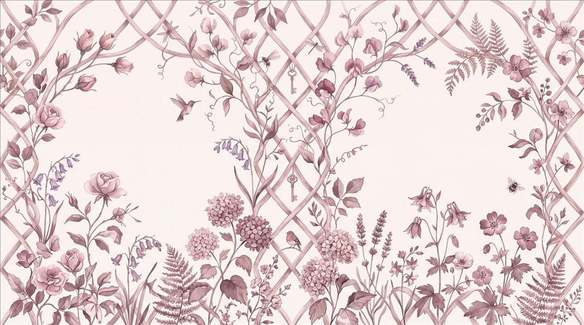 Blush Garden Trellis Floral Wallpaper Mural 2
