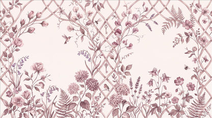 Blush Garden Trellis Floral Wallpaper Mural 2