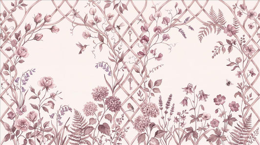 Blush Garden Trellis Floral Wallpaper Mural 2