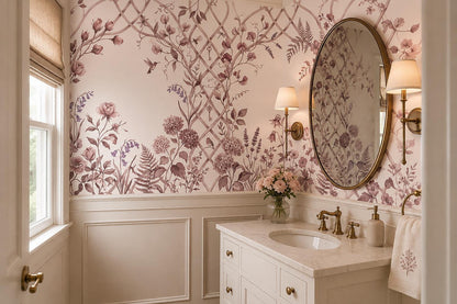 Blush Garden Trellis Floral Wallpaper Mural 4