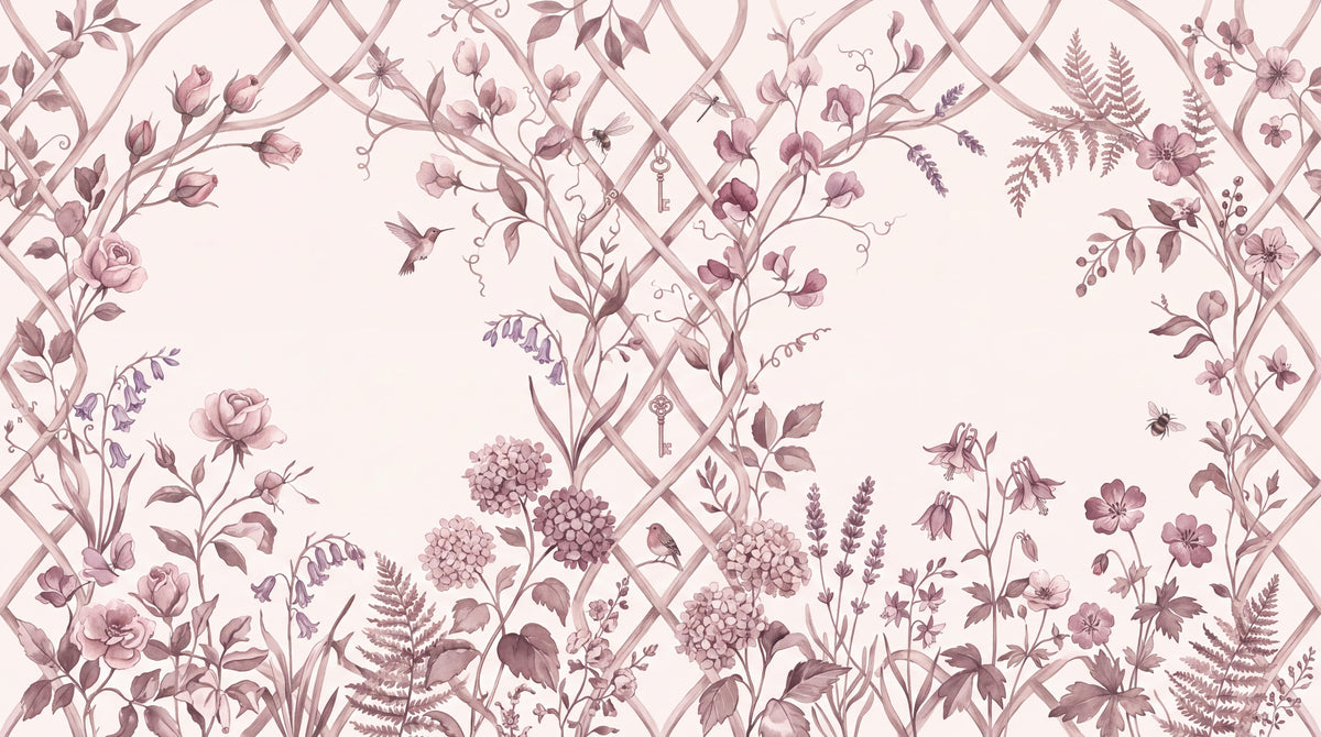 Blush Garden Trellis Floral Wallpaper Mural 6