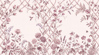 Blush Garden Trellis Floral Wallpaper Mural 6