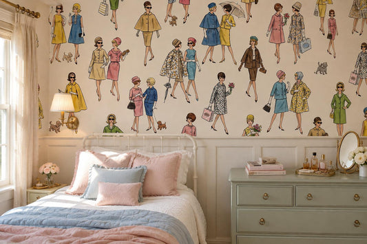Vintage Fashion Figures Wallpaper Mural 1