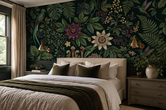Dark Passionflower Jungle Wallpaper Mural 1