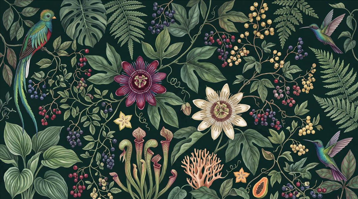 Dark Passionflower Jungle Wallpaper Mural 2