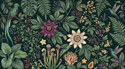 Dark Passionflower Jungle Wallpaper Mural 2