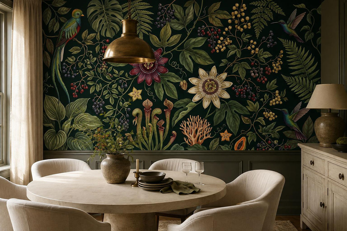 Dark Passionflower Jungle Wallpaper Mural 3