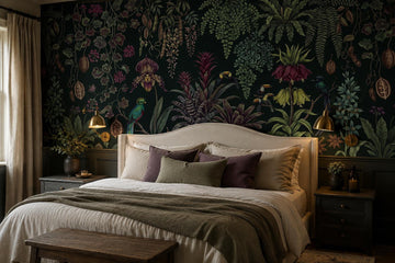 Dark Orchid and Fern Jungle Wallpaper Mural