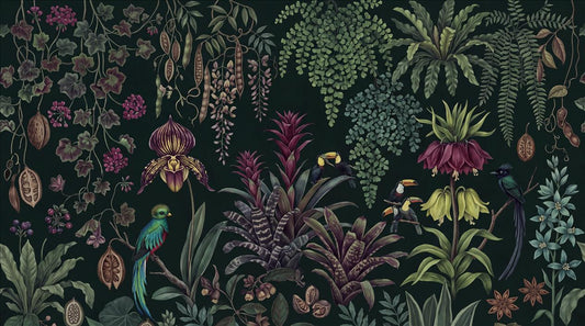 Dark Orchid and Fern Jungle Wallpaper Mural 2