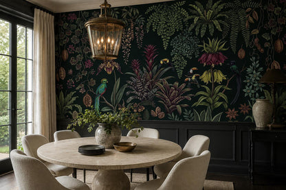 Dark Orchid and Fern Jungle Wallpaper Mural 3