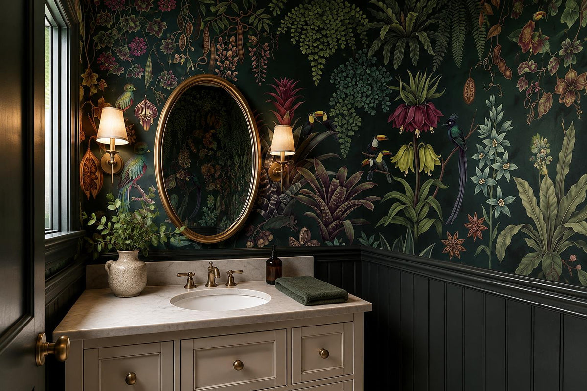Dark Orchid and Fern Jungle Wallpaper Mural 4