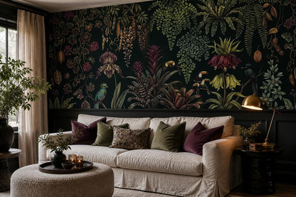Dark Orchid and Fern Jungle Wallpaper Mural 5
