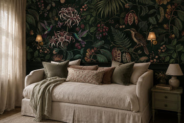 Dark Tropical Flowers and Birds Wallpaper Mural