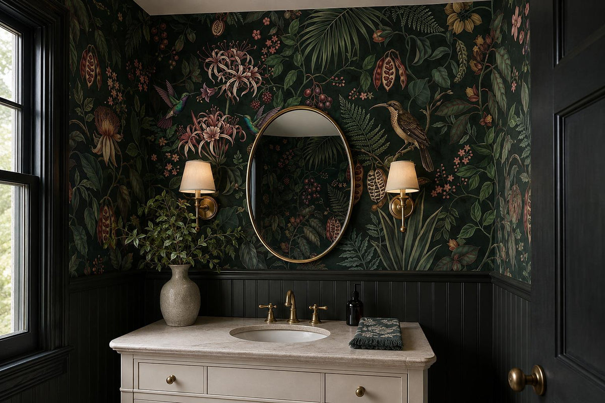 Dark Tropical Flowers and Birds Wallpaper Mural 4