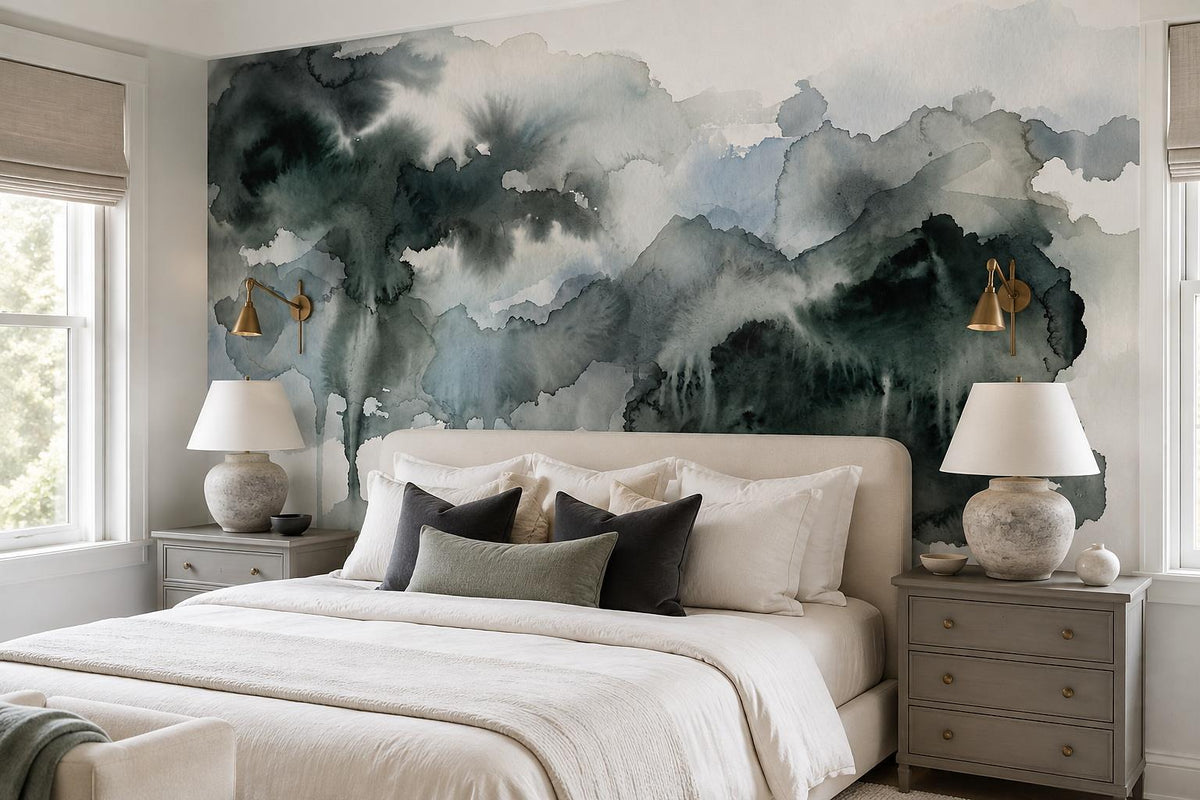Misty Watercolor Pine Forest Wallpaper Mural 1