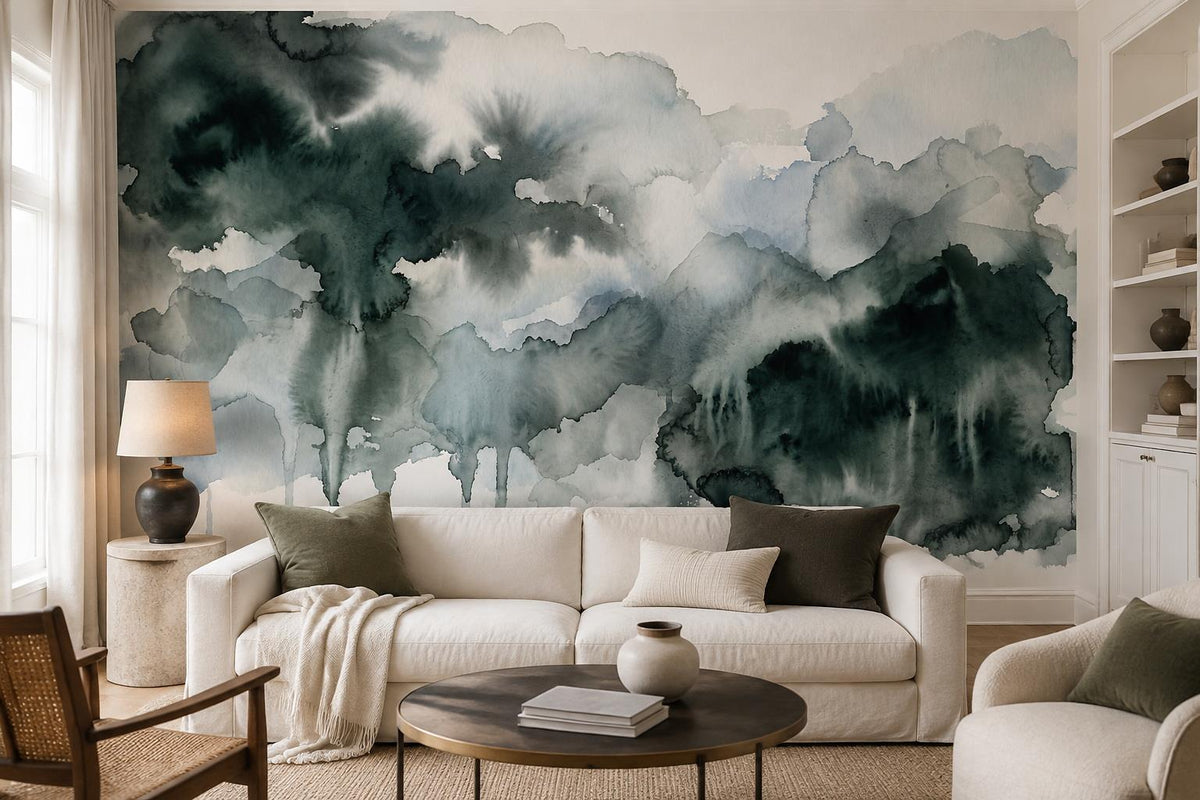 Misty Watercolor Pine Forest Wallpaper Mural 5