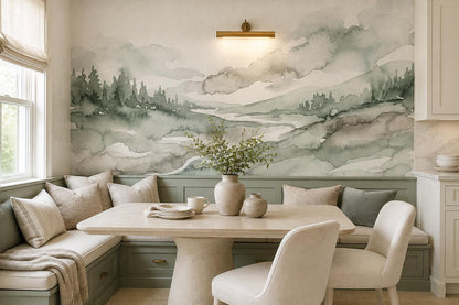 Misty River Valley Watercolor Wallpaper Mural 3
