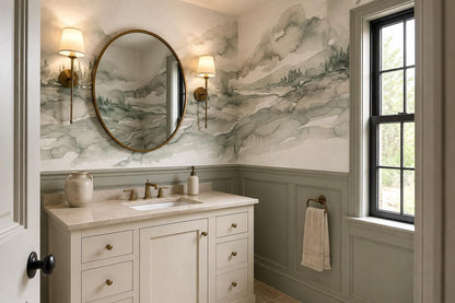 Misty River Valley Watercolor Wallpaper Mural 4