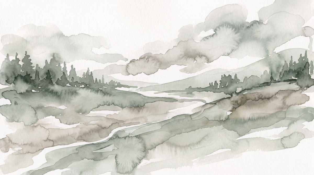 Misty River Valley Watercolor Wallpaper Mural 5