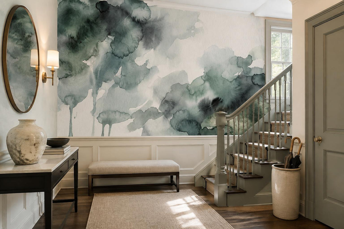 Misty Woodland Watercolor Wallpaper Mural 3