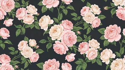 Pink Roses on Black Wallpaper Mural 2