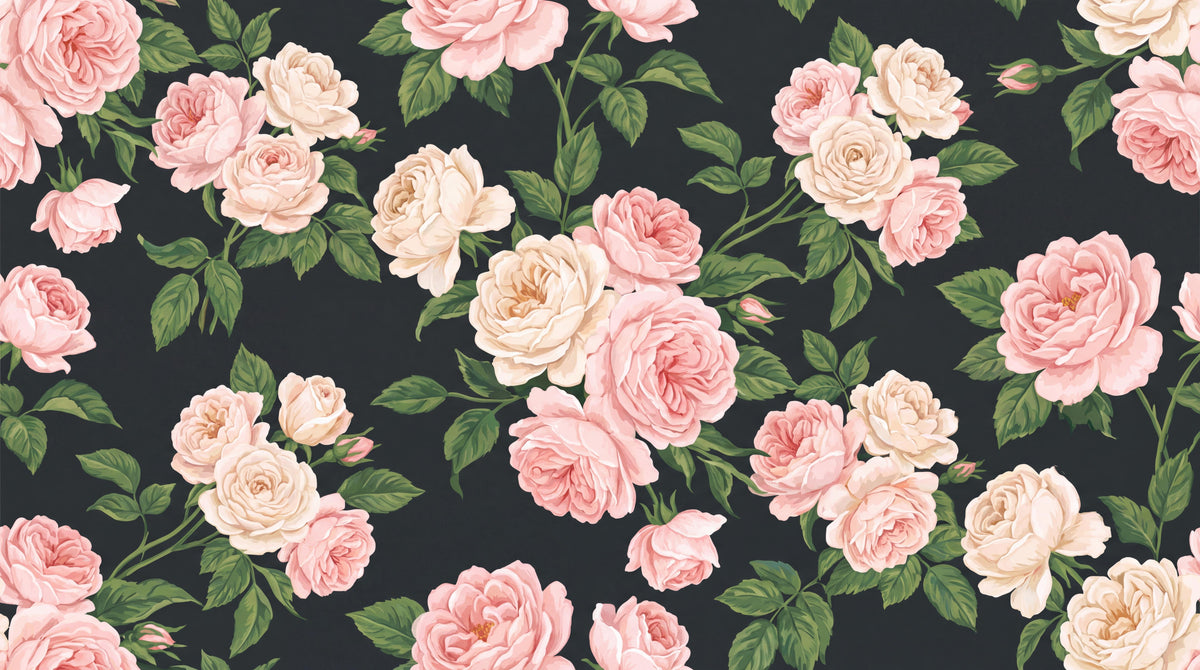 Pink Roses on Black Wallpaper Mural 6