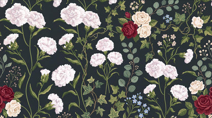 Climbing Garden Flowers Dark Wallpaper Mural 2
