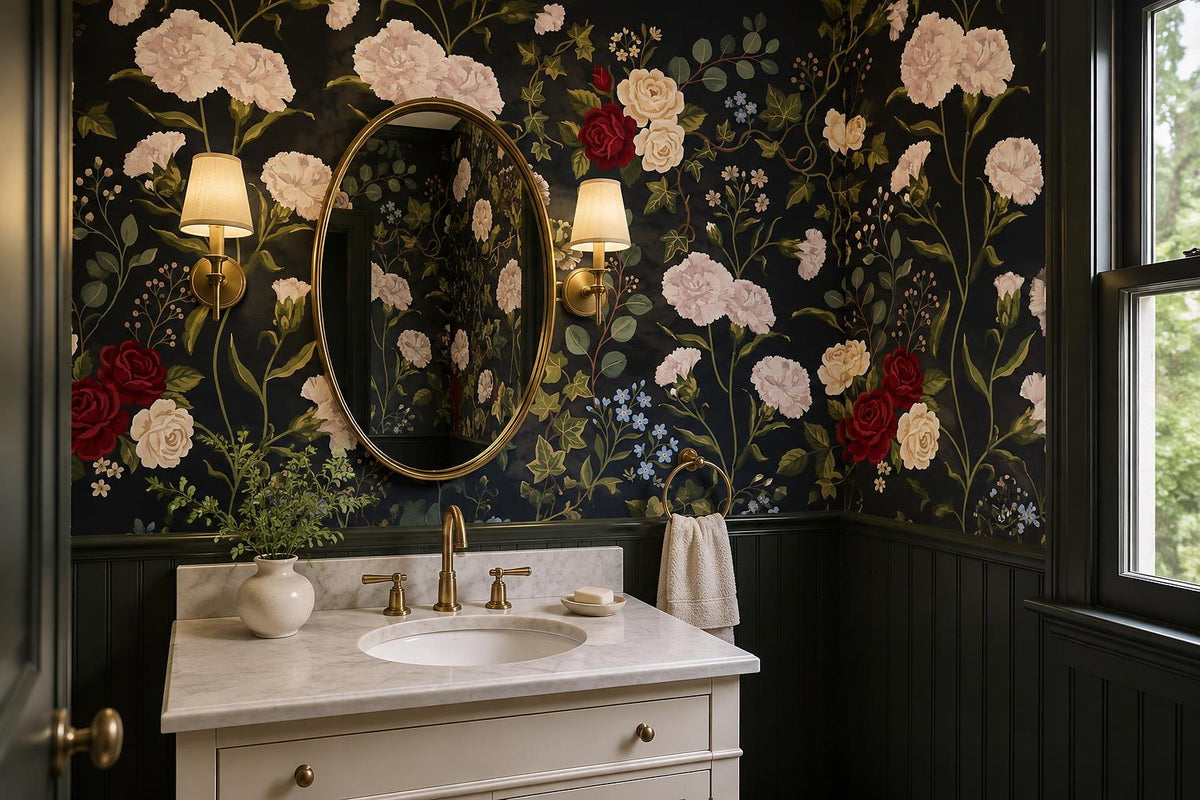 Climbing Garden Flowers Dark Wallpaper Mural 4