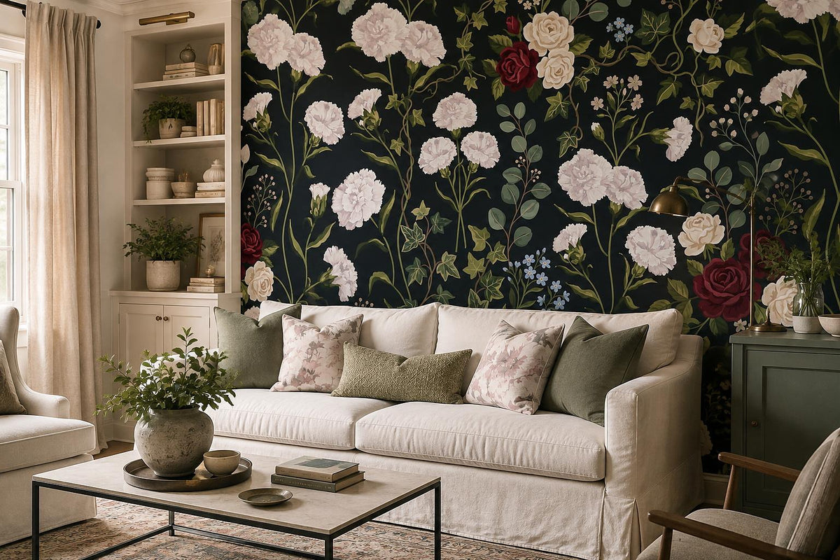 Climbing Garden Flowers Dark Wallpaper Mural 5