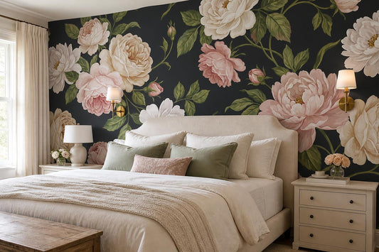 Large Blush Garden Roses Wallpaper Mural 1