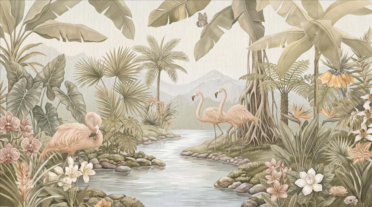 Flamingos Tropical River Wallpaper Mural