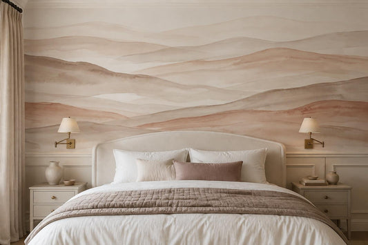 Blush Layered Desert Hills Watercolor Wallpaper Mural