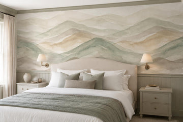 Sage Layered Green Hills Watercolor Wallpaper Mural