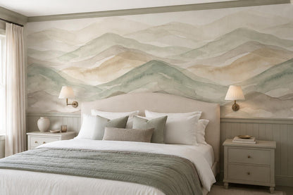 Sage Layered Green Hills Watercolor Wallpaper Mural