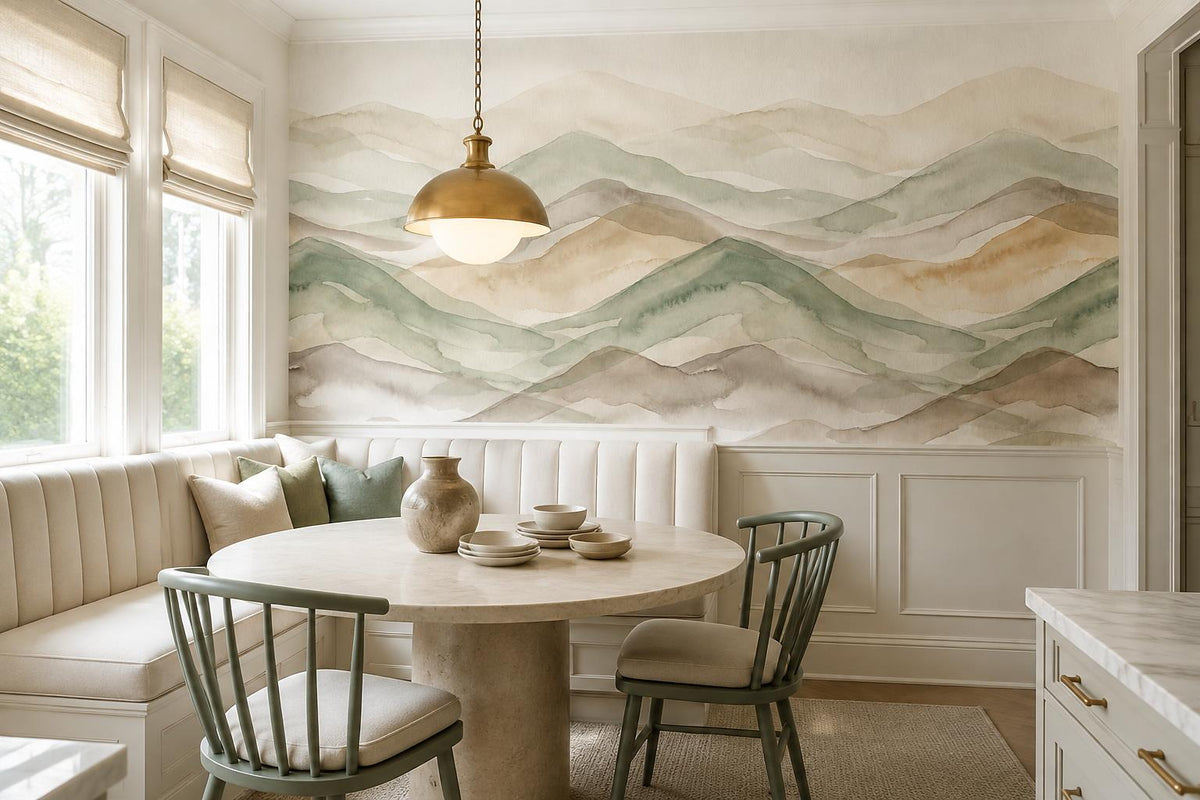 Sage Layered Green Hills Watercolor Wallpaper Mural
