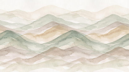 Sage Layered Green Hills Watercolor Wallpaper Mural