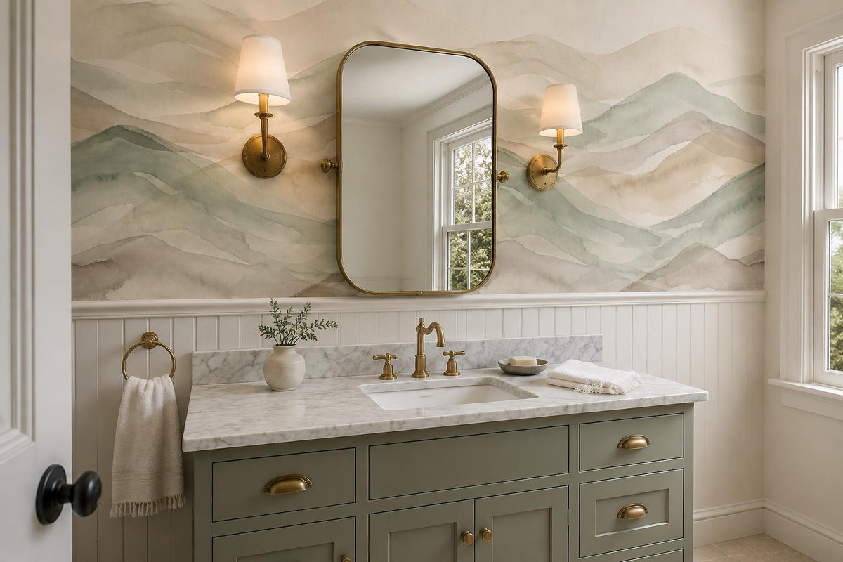 Sage Layered Green Hills Watercolor Wallpaper Mural