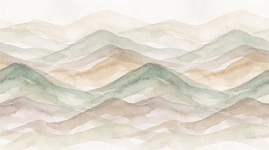 Sage Layered Green Hills Watercolor Wallpaper Mural