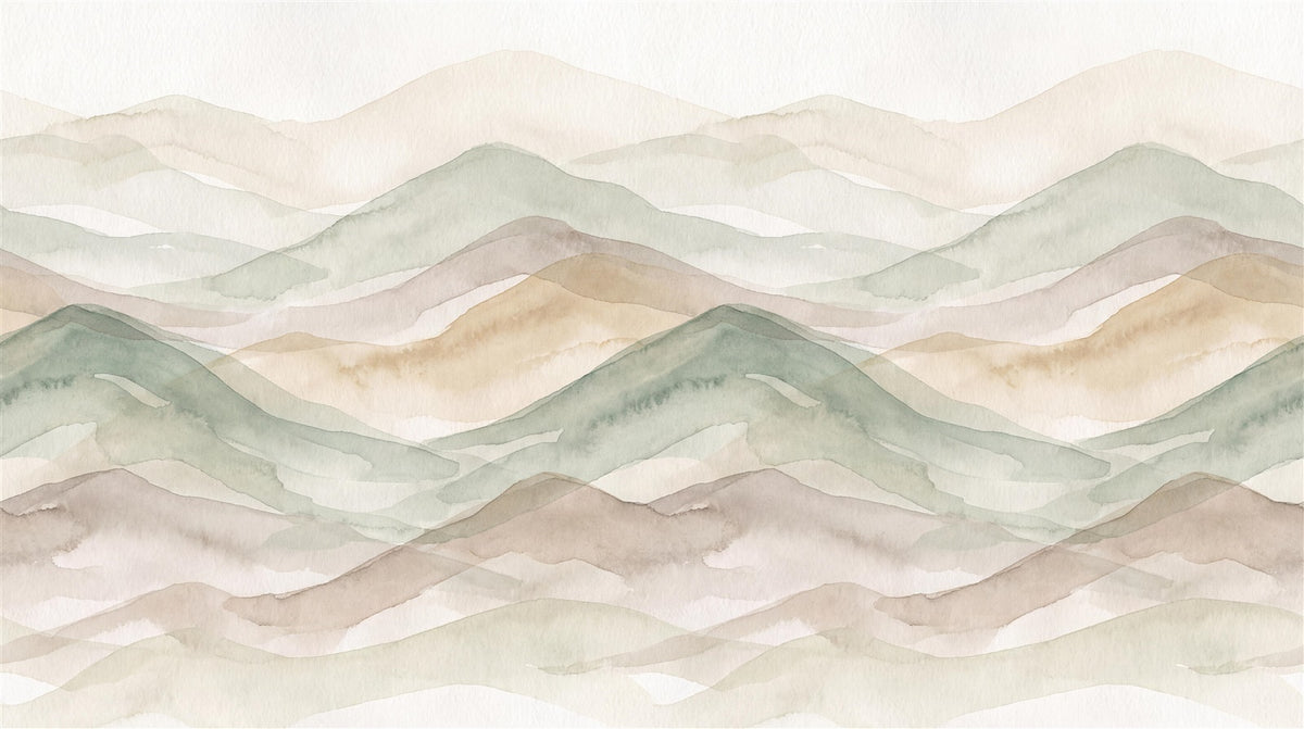 Sage Layered Green Hills Watercolor Wallpaper Mural