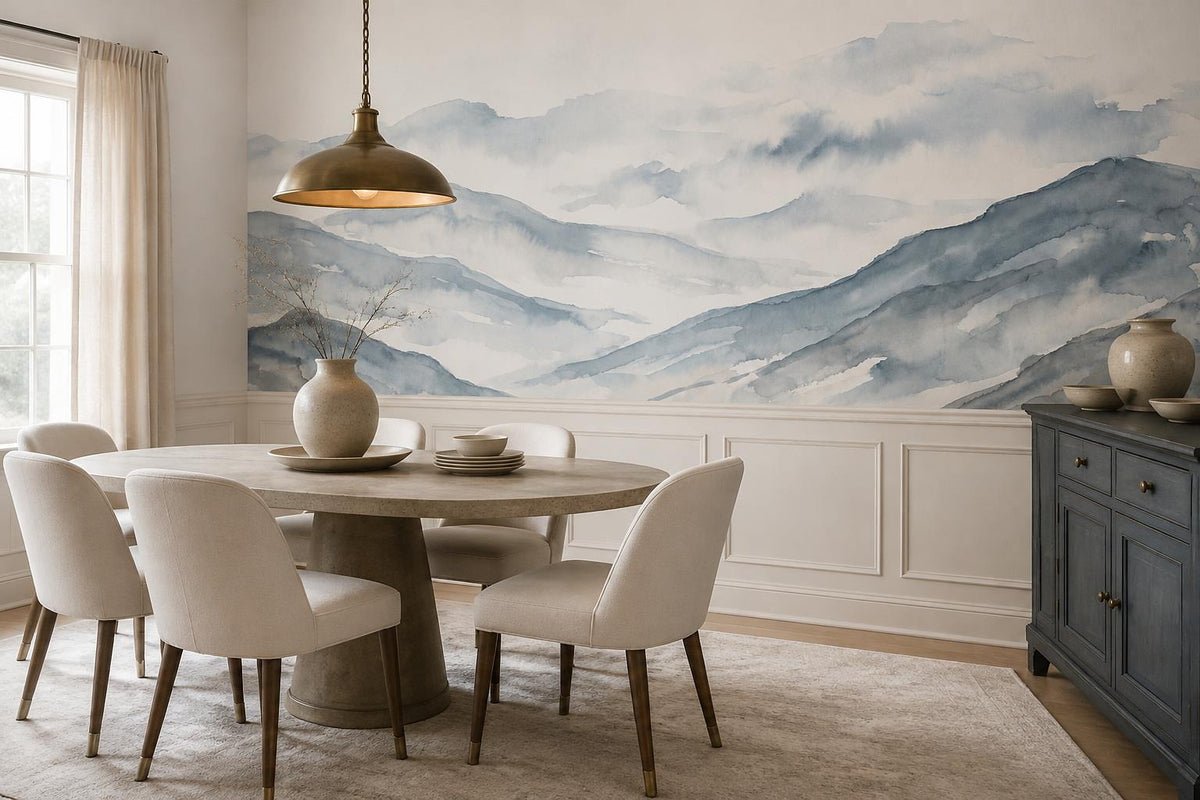 Misty Blue Mountains Watercolor Wallpaper Mural