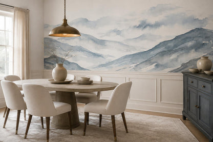 Misty Blue Mountains Watercolor Wallpaper Mural