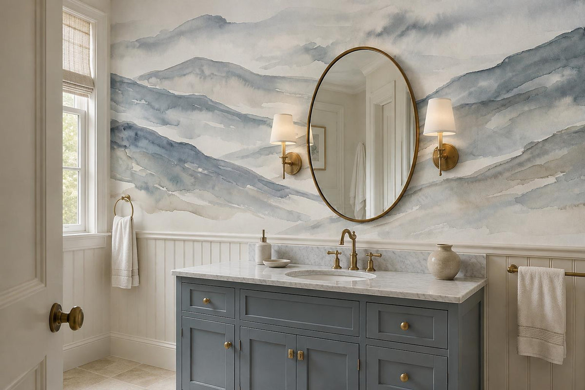 Misty Blue Mountains Watercolor Wallpaper Mural